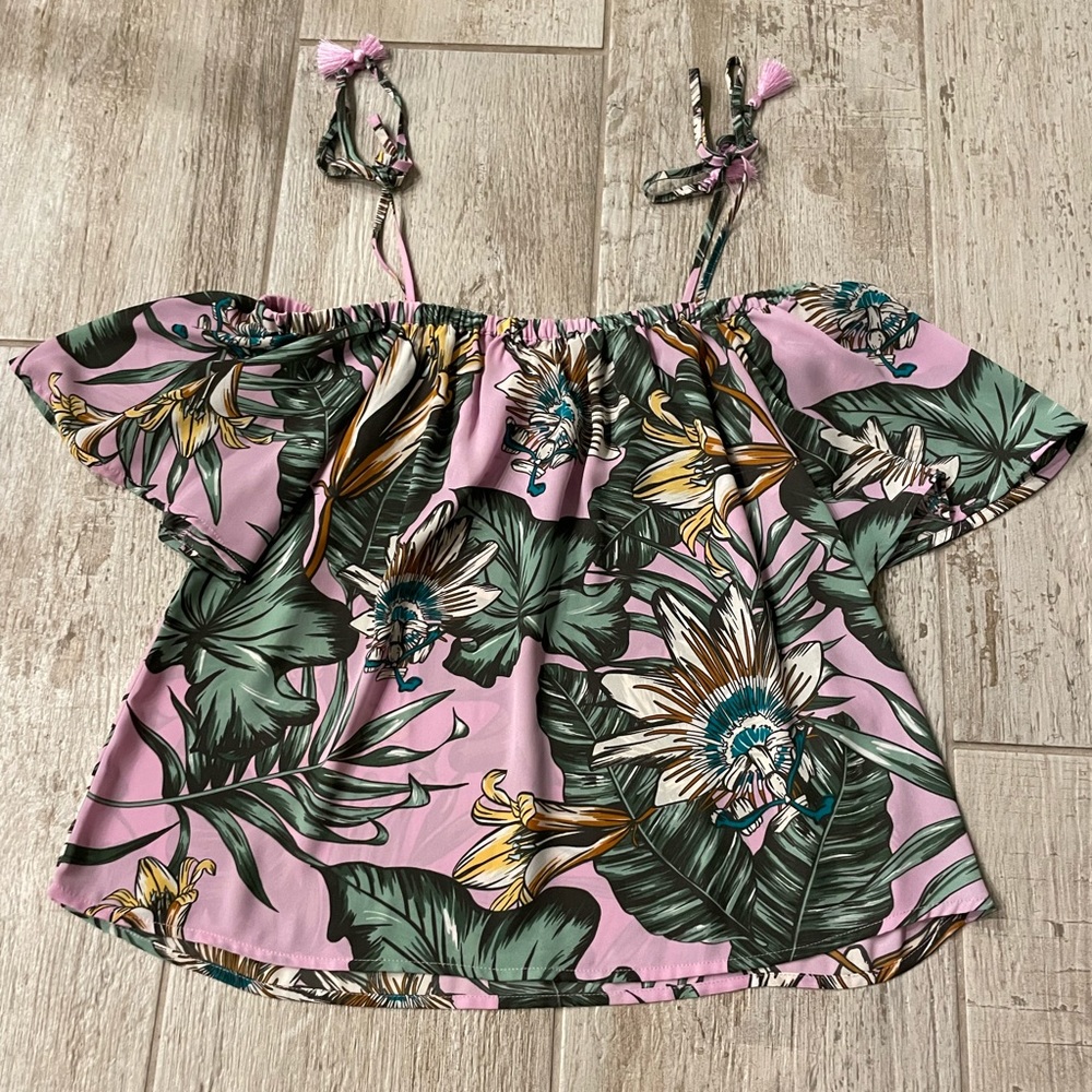 J. Crew Tropical Leaves Purple Poplin Shirt Size 0